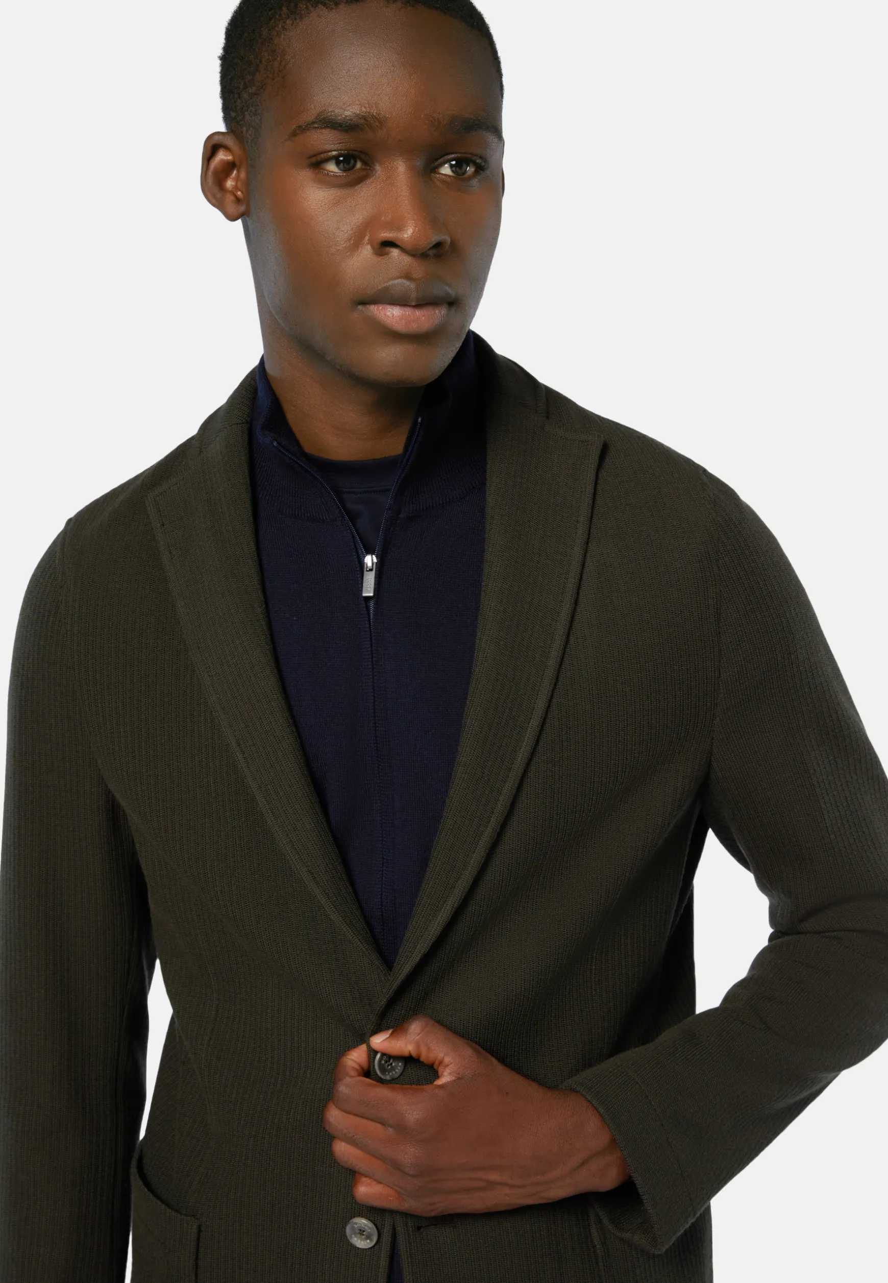 Green Bridge Jacket in B Jersey Wool and Cotton|Boggi Milano Flash Sale
