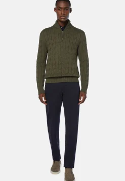 Green Merino Wool Half-Zip Jumper|Boggi Milano New