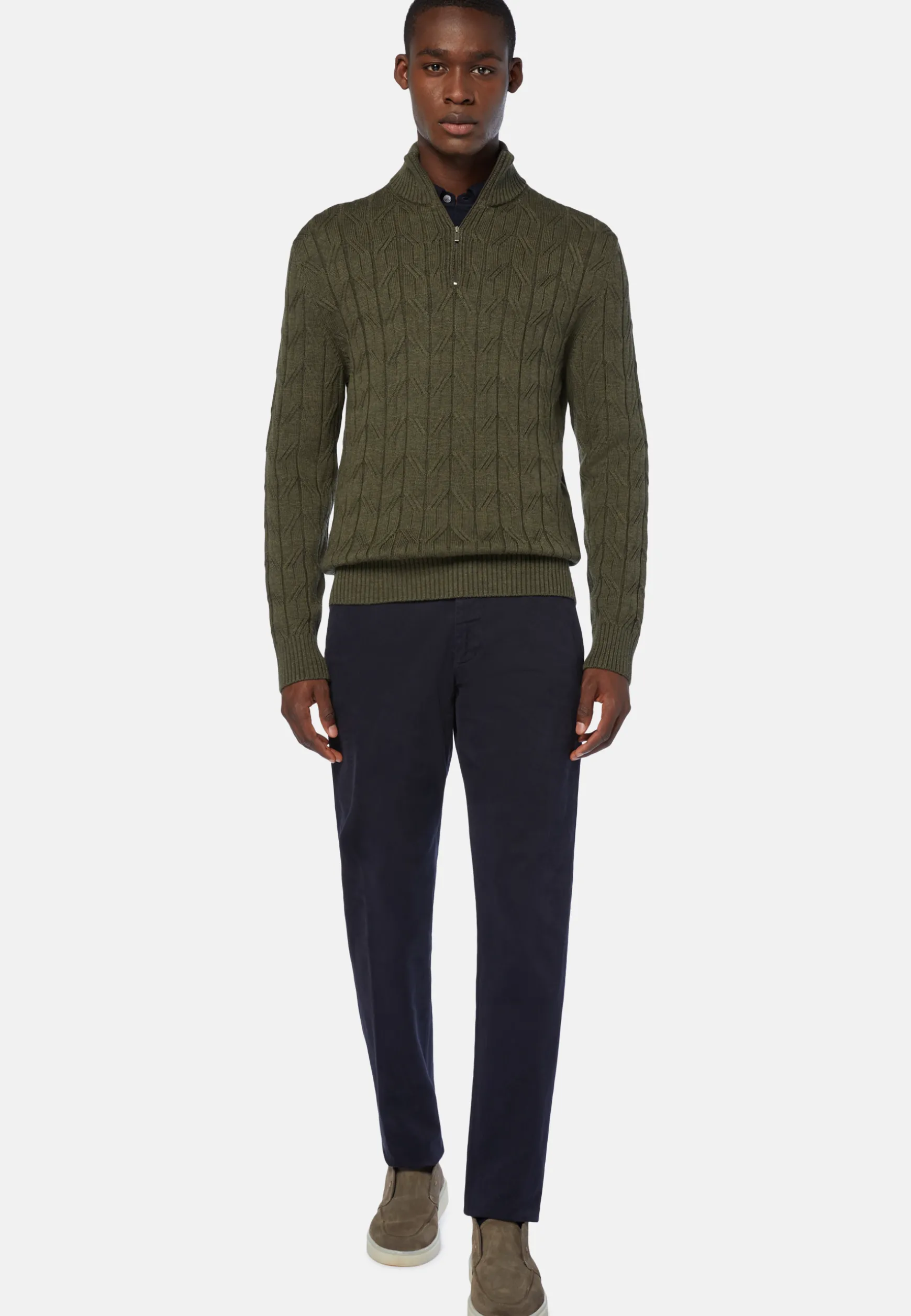 Green Merino Wool Half-Zip Jumper|Boggi Milano New