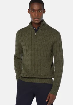 Green Merino Wool Half-Zip Jumper|Boggi Milano New