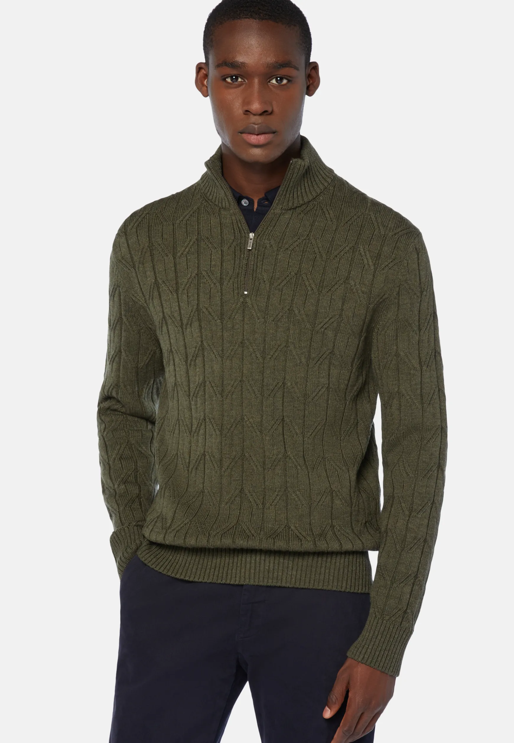 Green Merino Wool Half-Zip Jumper|Boggi Milano New