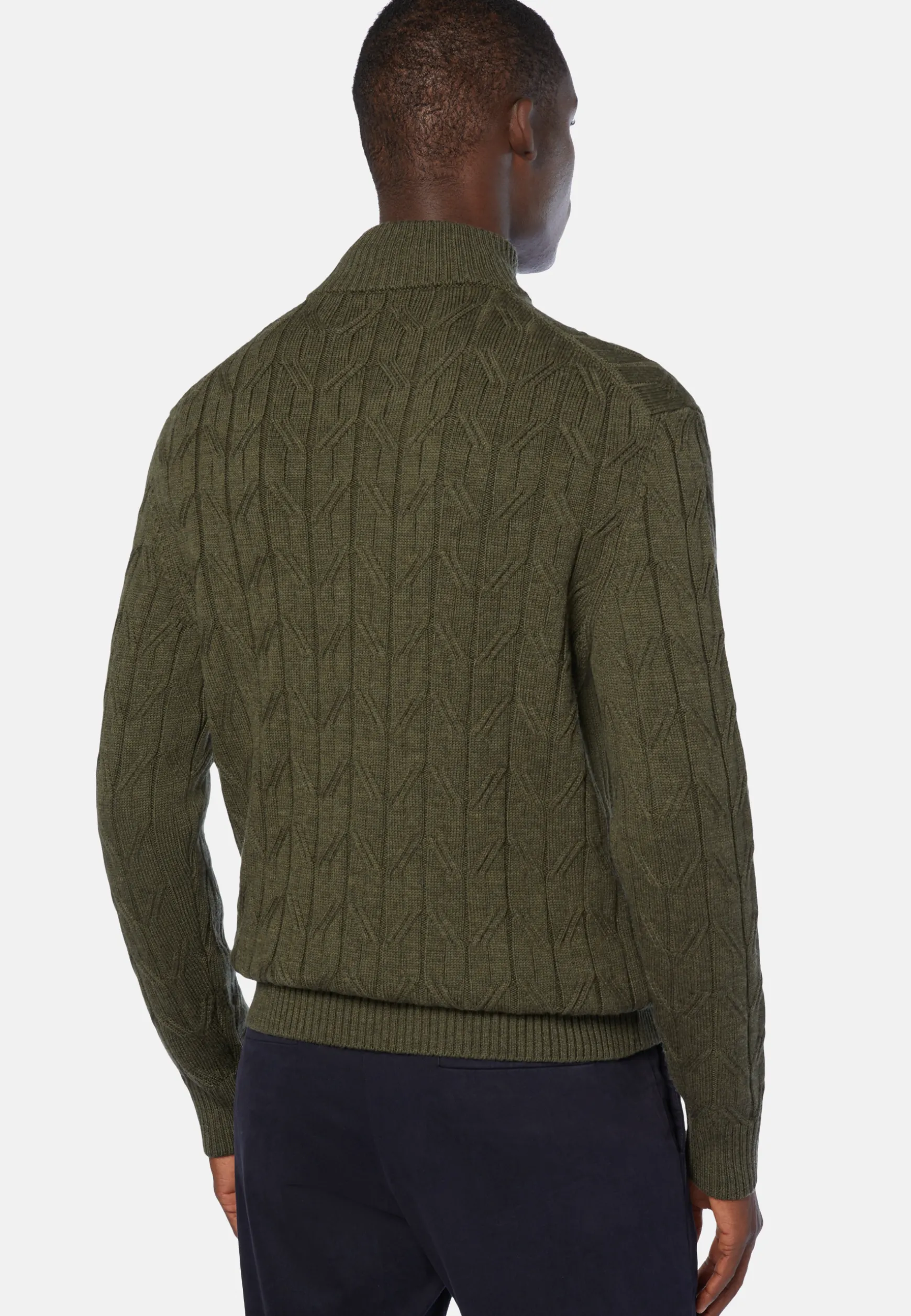 Green Merino Wool Half-Zip Jumper|Boggi Milano New
