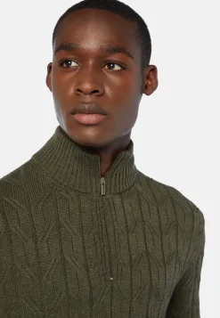 Green Merino Wool Half-Zip Jumper|Boggi Milano New