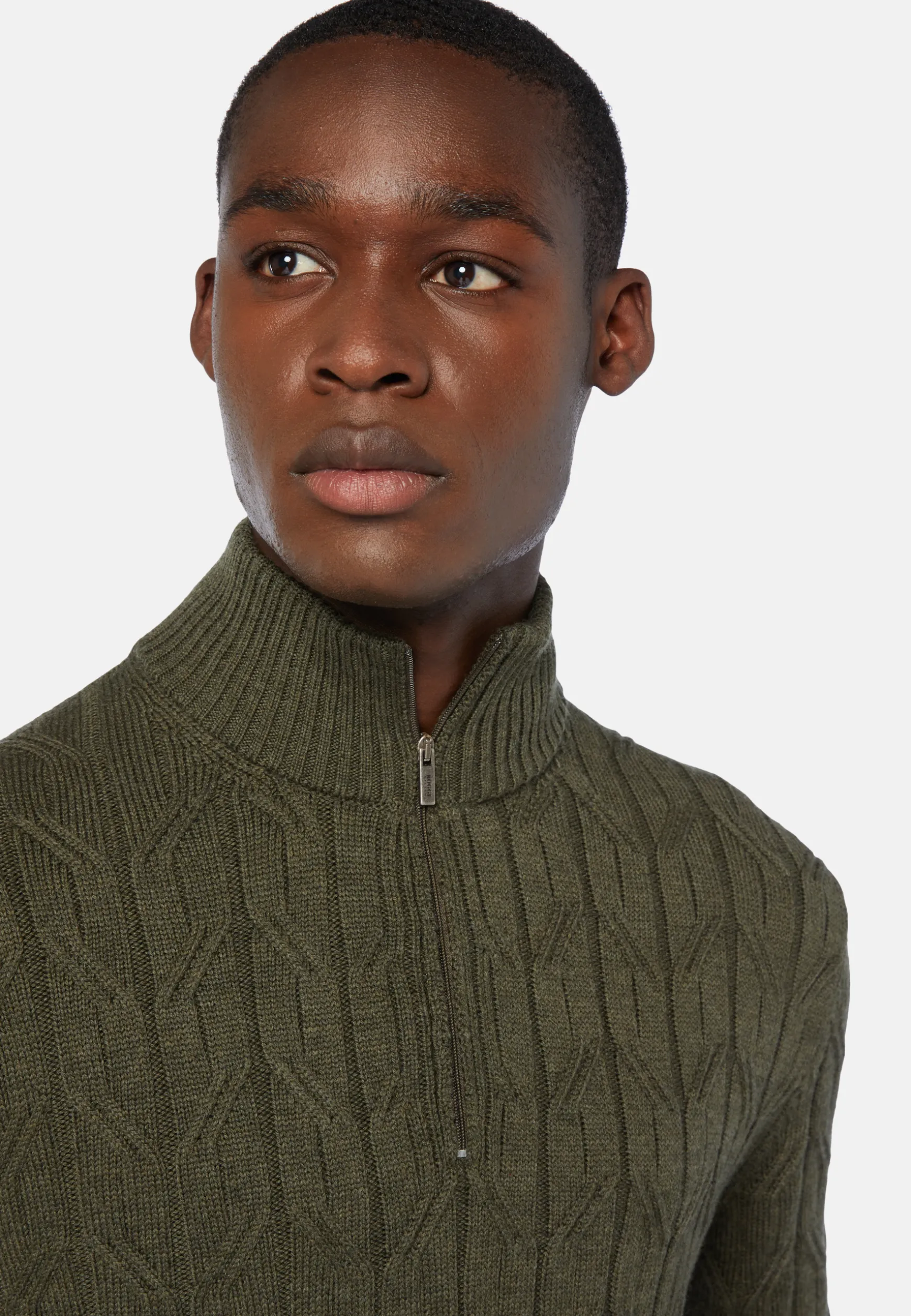 Green Merino Wool Half-Zip Jumper|Boggi Milano New