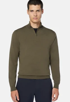 Green Merino Wool Half-Zip Jumper|Boggi Milano Clearance