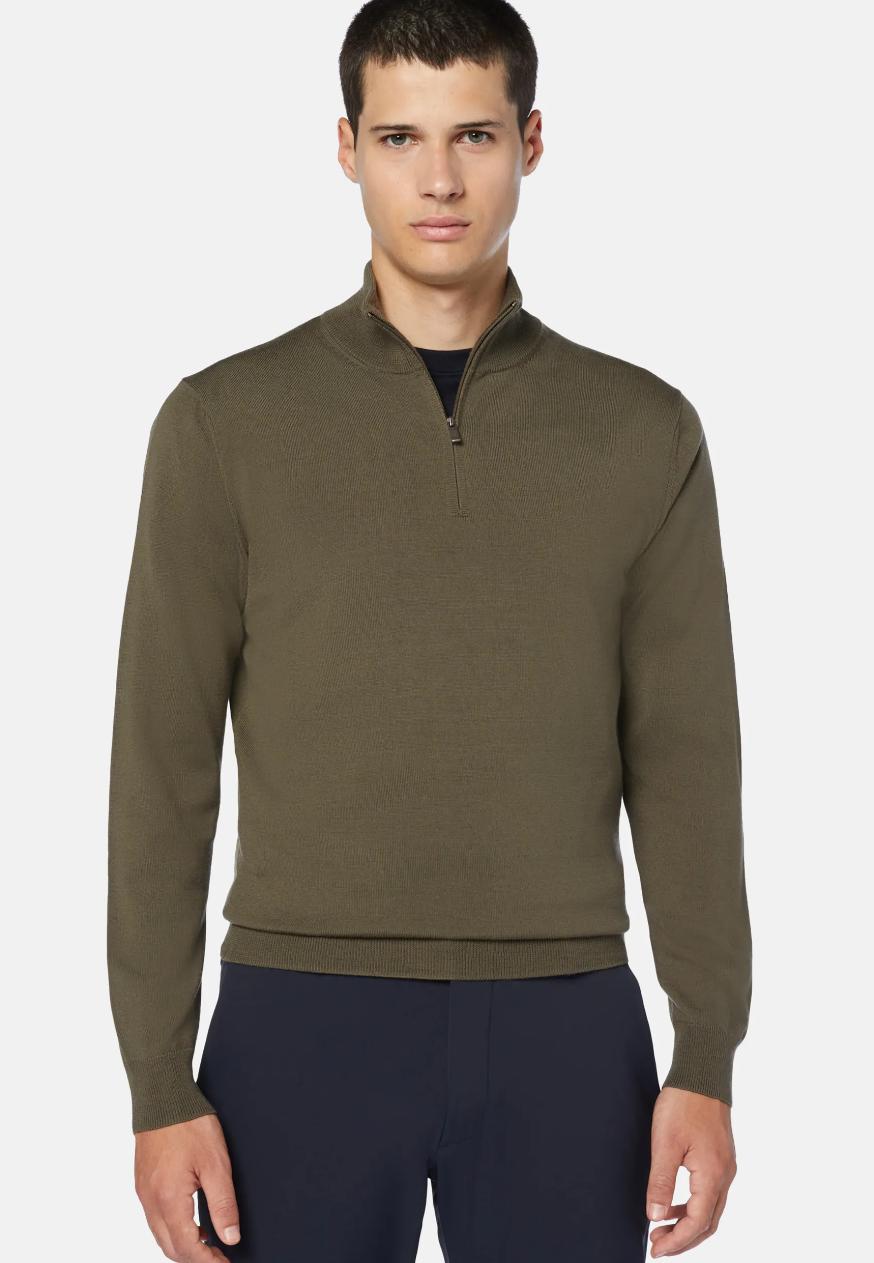 Green Merino Wool Half-Zip Jumper|Boggi Milano Clearance