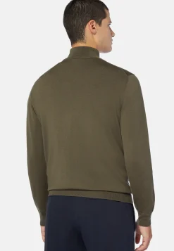 Green Merino Wool Half-Zip Jumper|Boggi Milano Clearance