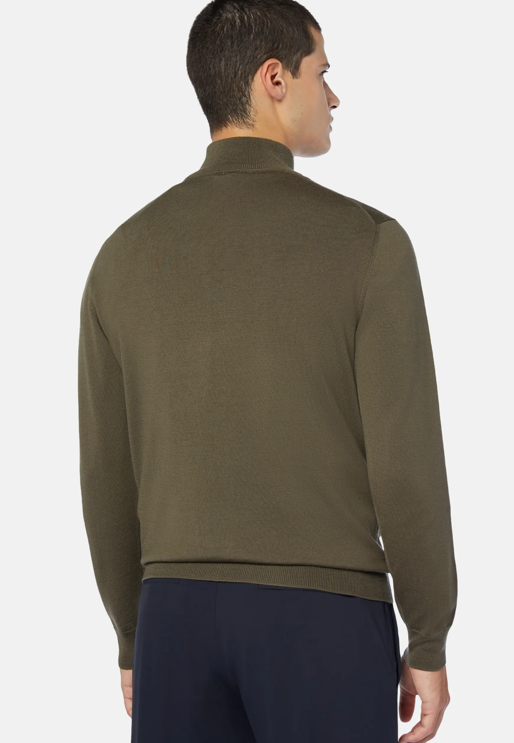 Green Merino Wool Half-Zip Jumper|Boggi Milano Clearance