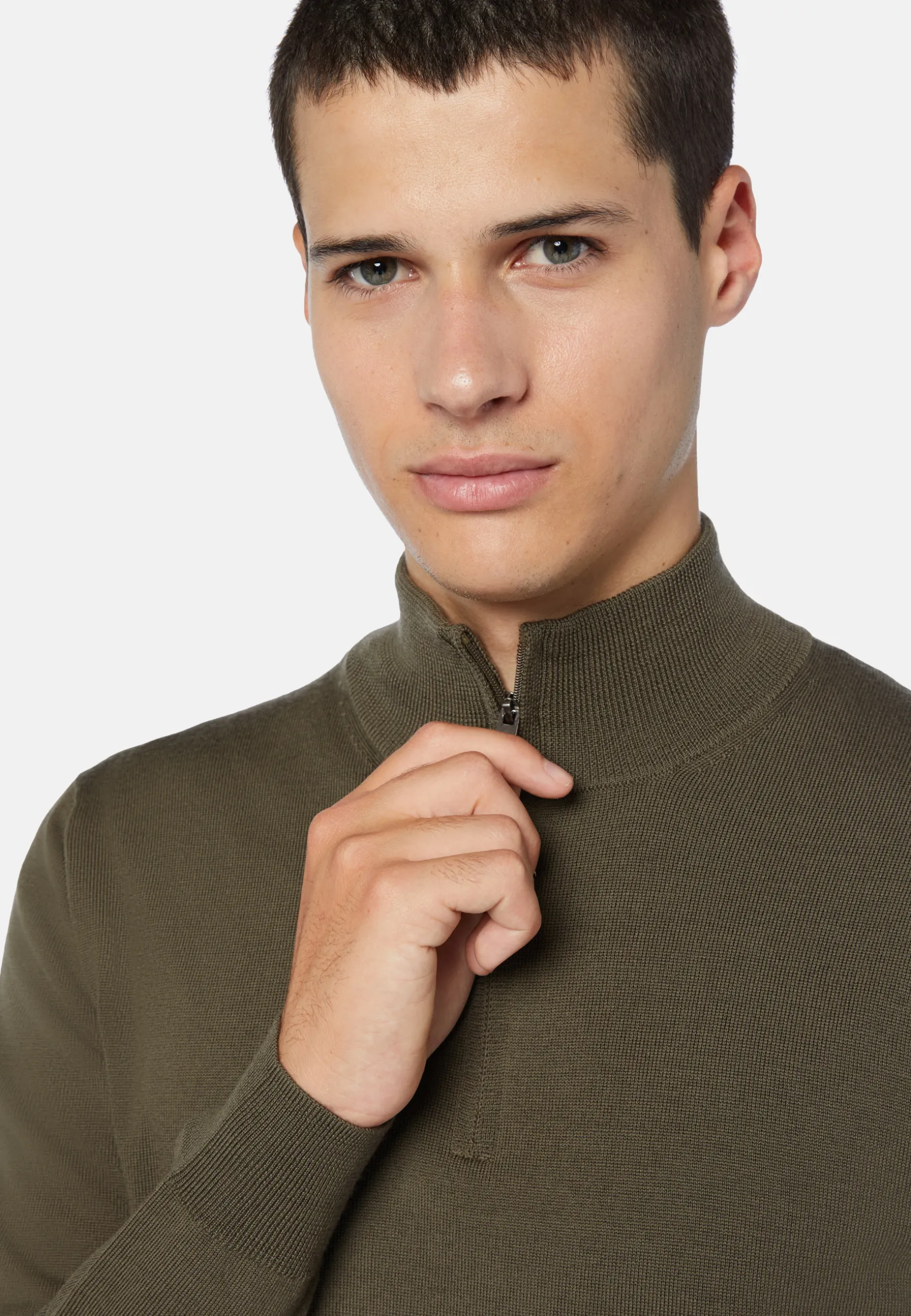 Green Merino Wool Half-Zip Jumper|Boggi Milano Clearance