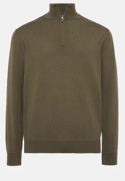 Green Merino Wool Half-Zip Jumper|Boggi Milano Clearance
