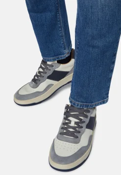 Grey and Navy Blue Leather Trainers|Boggi Milano Best