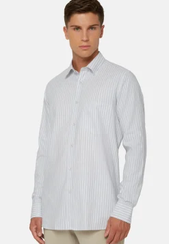 Grey Striped Cotton Tencel Shirt Regular Fit|Boggi Milano Flash Sale