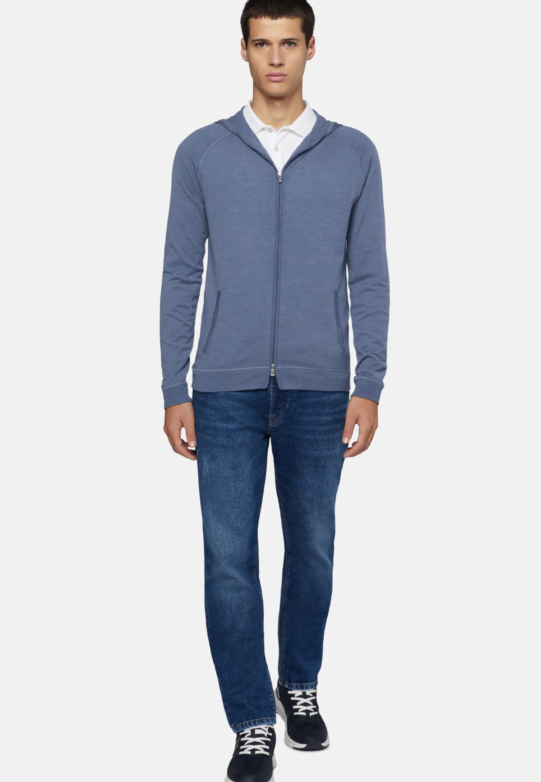 Full Zip Hooded Jumper In Merino Wool|Boggi Milano Clearance