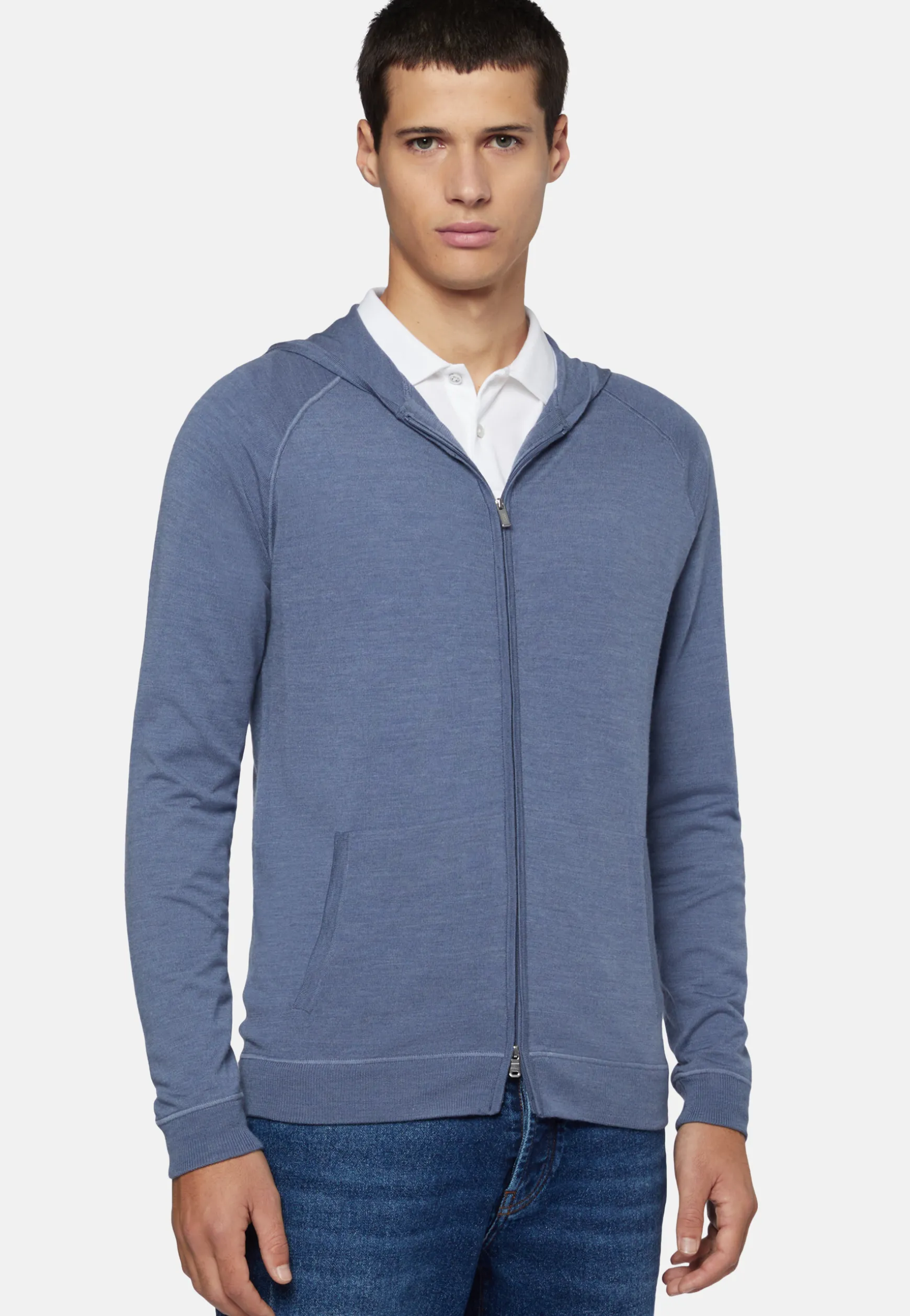 Full Zip Hooded Jumper In Merino Wool|Boggi Milano Clearance