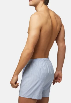 Light Blue Striped Cotton Boxer Shorts|Boggi Milano Cheap