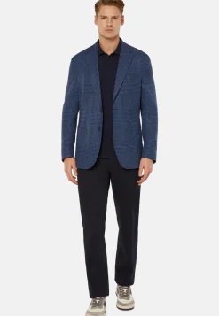 Navy Prince of Wales Check Wool Linen Jacket|Boggi Milano Outlet