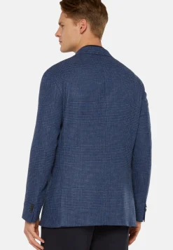 Navy Prince of Wales Check Wool Linen Jacket|Boggi Milano Outlet