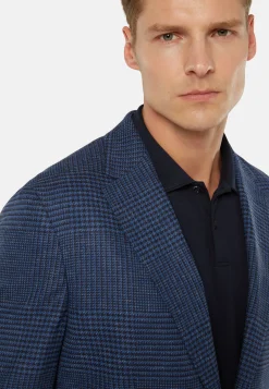 Navy Prince of Wales Check Wool Linen Jacket|Boggi Milano Outlet