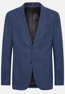 Navy Prince of Wales Check Wool Linen Jacket|Boggi Milano Outlet