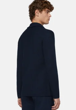 Navy Cotton Crepe Knit Double-Breasted Jacket|Boggi Milano Store