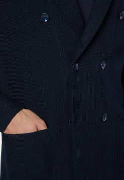 Navy Cotton Crepe Knit Double-Breasted Jacket|Boggi Milano Store