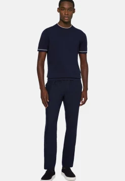 Navy Cotton Crepe Knit T-shirt|Boggi Milano Fashion