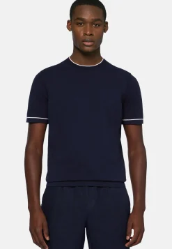 Navy Cotton Crepe Knit T-shirt|Boggi Milano Fashion