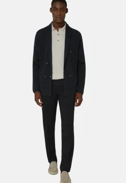 Navy Double-Breasted Knitted Merino Wool Jacket|Boggi Milano Shop
