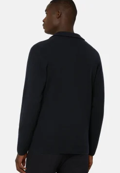 Navy Double-Breasted Knitted Merino Wool Jacket|Boggi Milano Shop