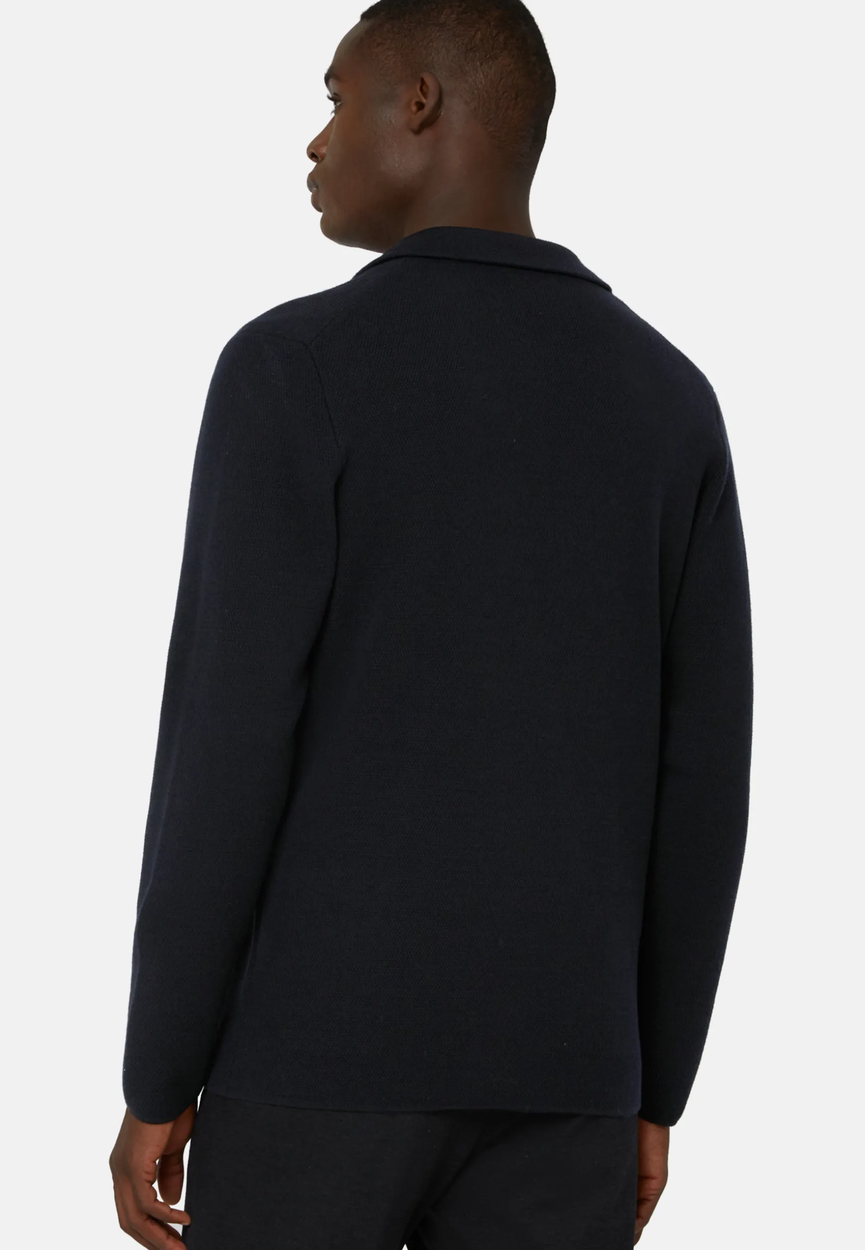 Navy Double-Breasted Knitted Merino Wool Jacket|Boggi Milano Shop