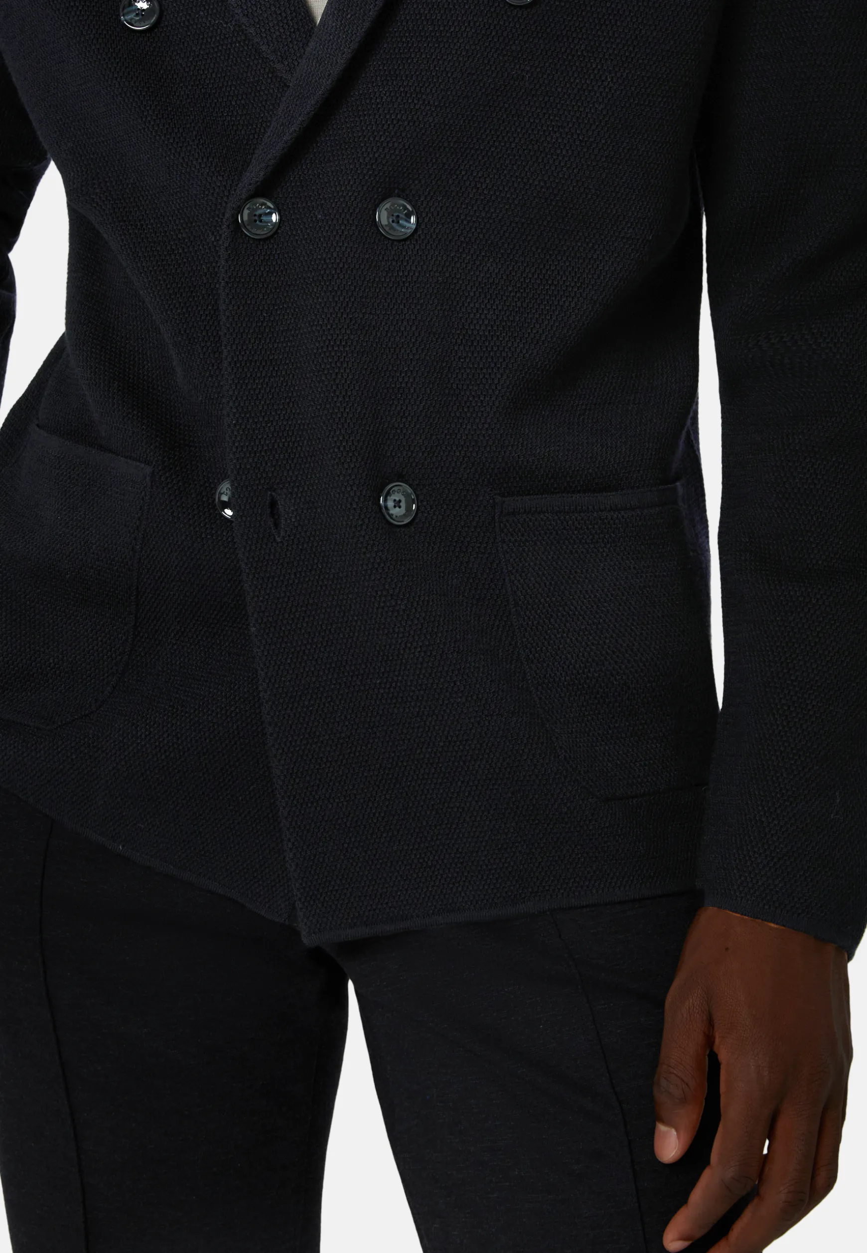 Navy Double-Breasted Knitted Merino Wool Jacket|Boggi Milano Shop