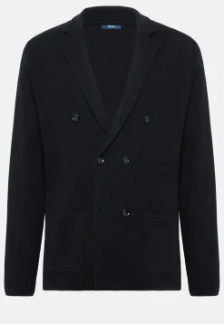 Navy Double-Breasted Knitted Merino Wool Jacket|Boggi Milano Shop
