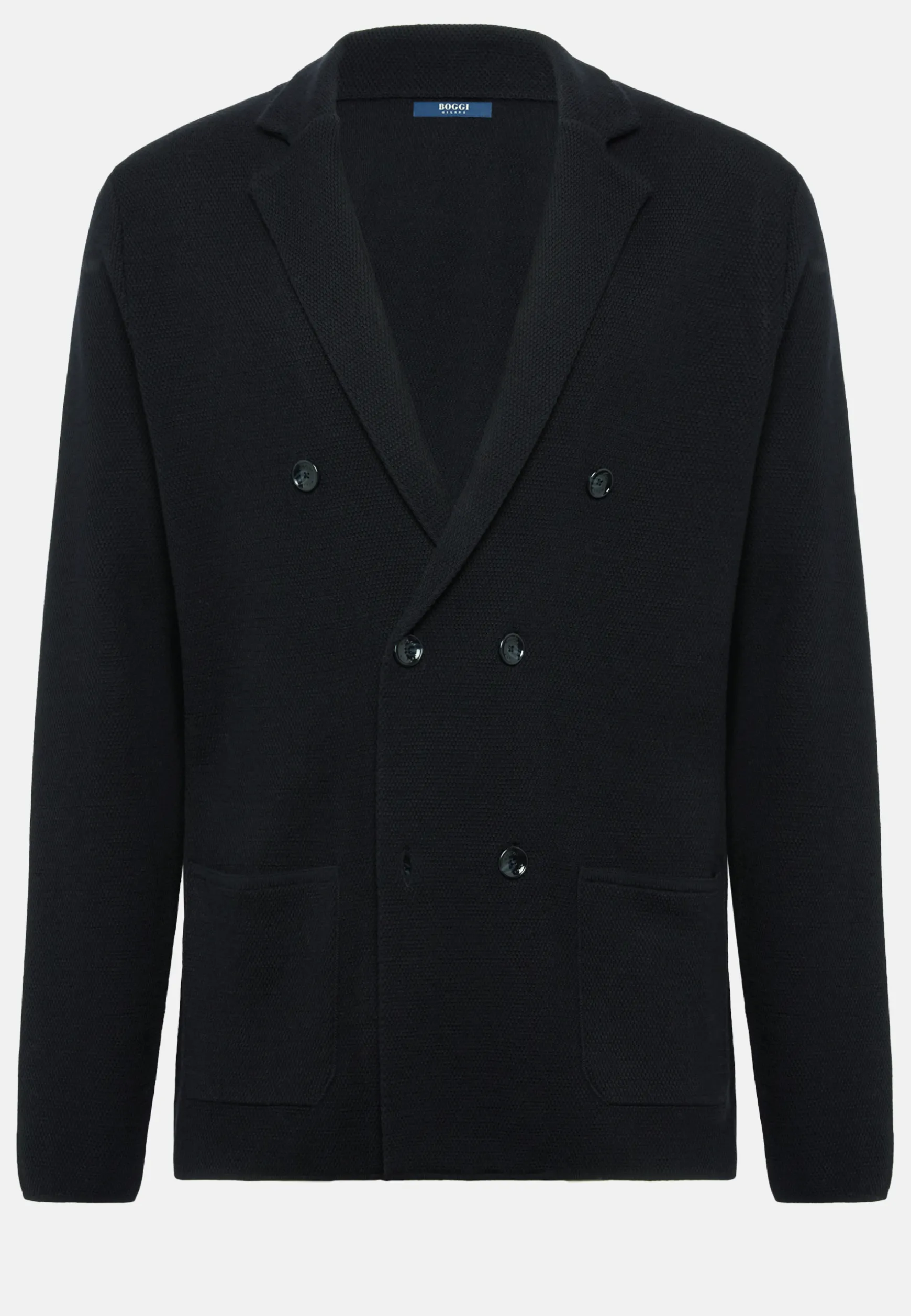 Navy Double-Breasted Knitted Merino Wool Jacket|Boggi Milano Shop