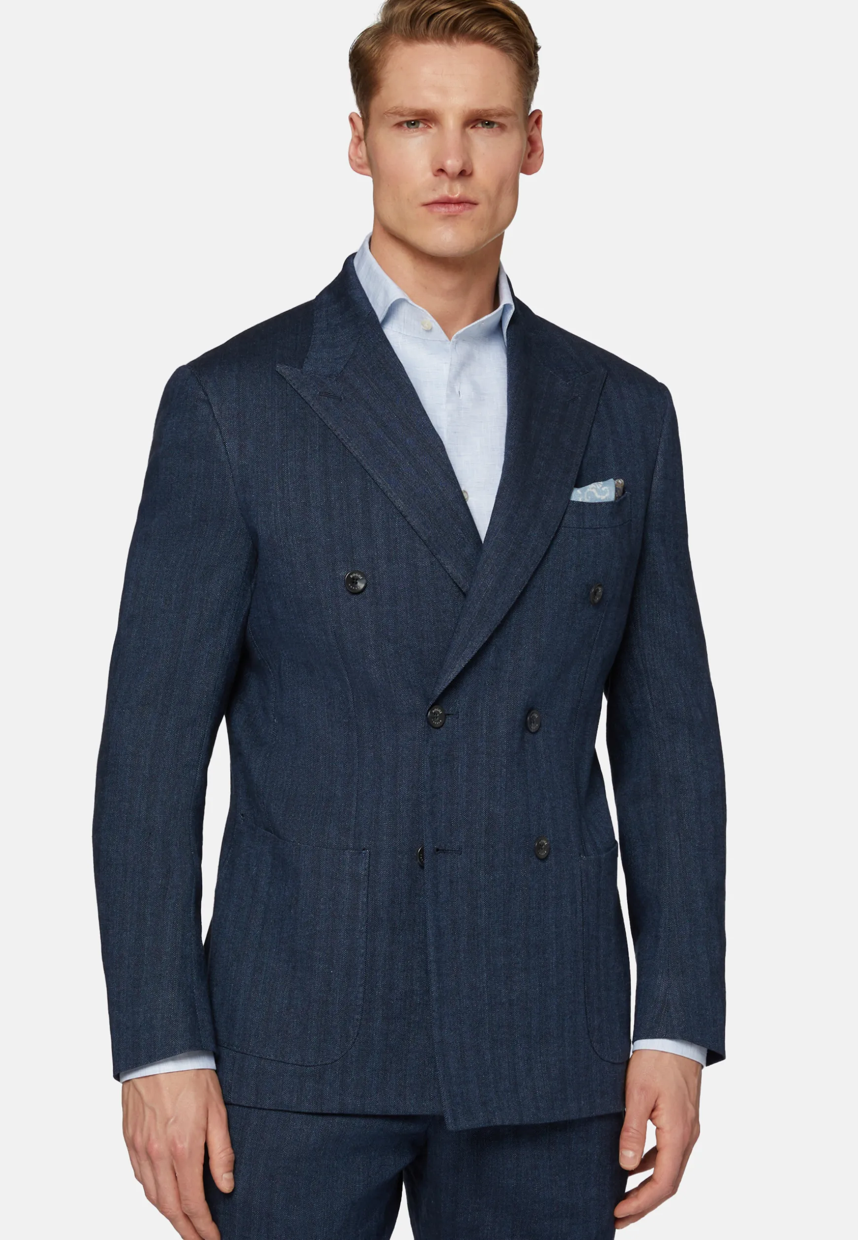 Navy Double-Breasted Suit In Cotton Linen|Boggi Milano Online