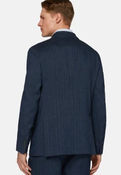 Navy Double-Breasted Suit In Cotton Linen|Boggi Milano Online