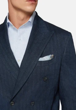 Navy Double-Breasted Suit In Cotton Linen|Boggi Milano Online
