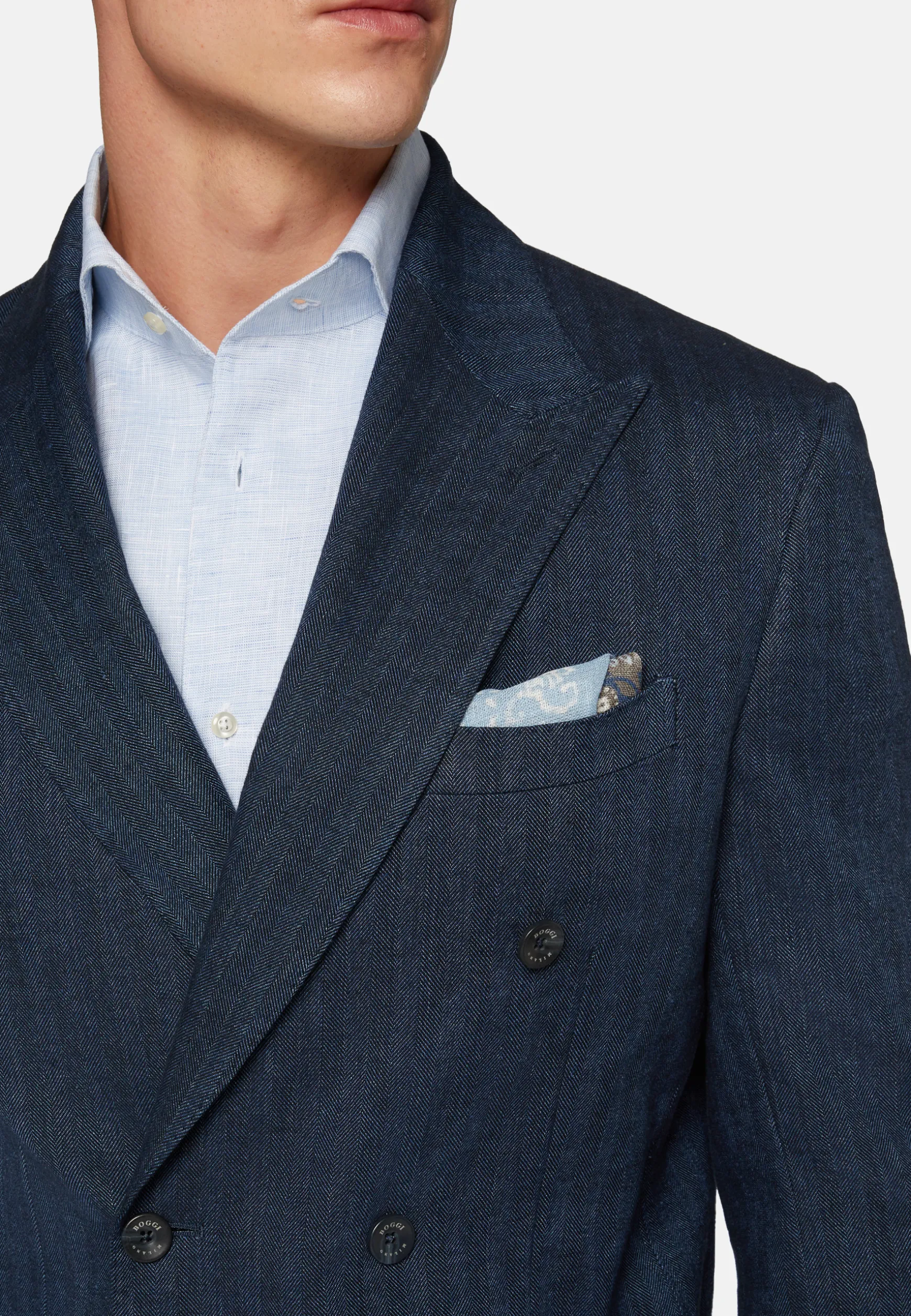 Navy Double-Breasted Suit In Cotton Linen|Boggi Milano Online