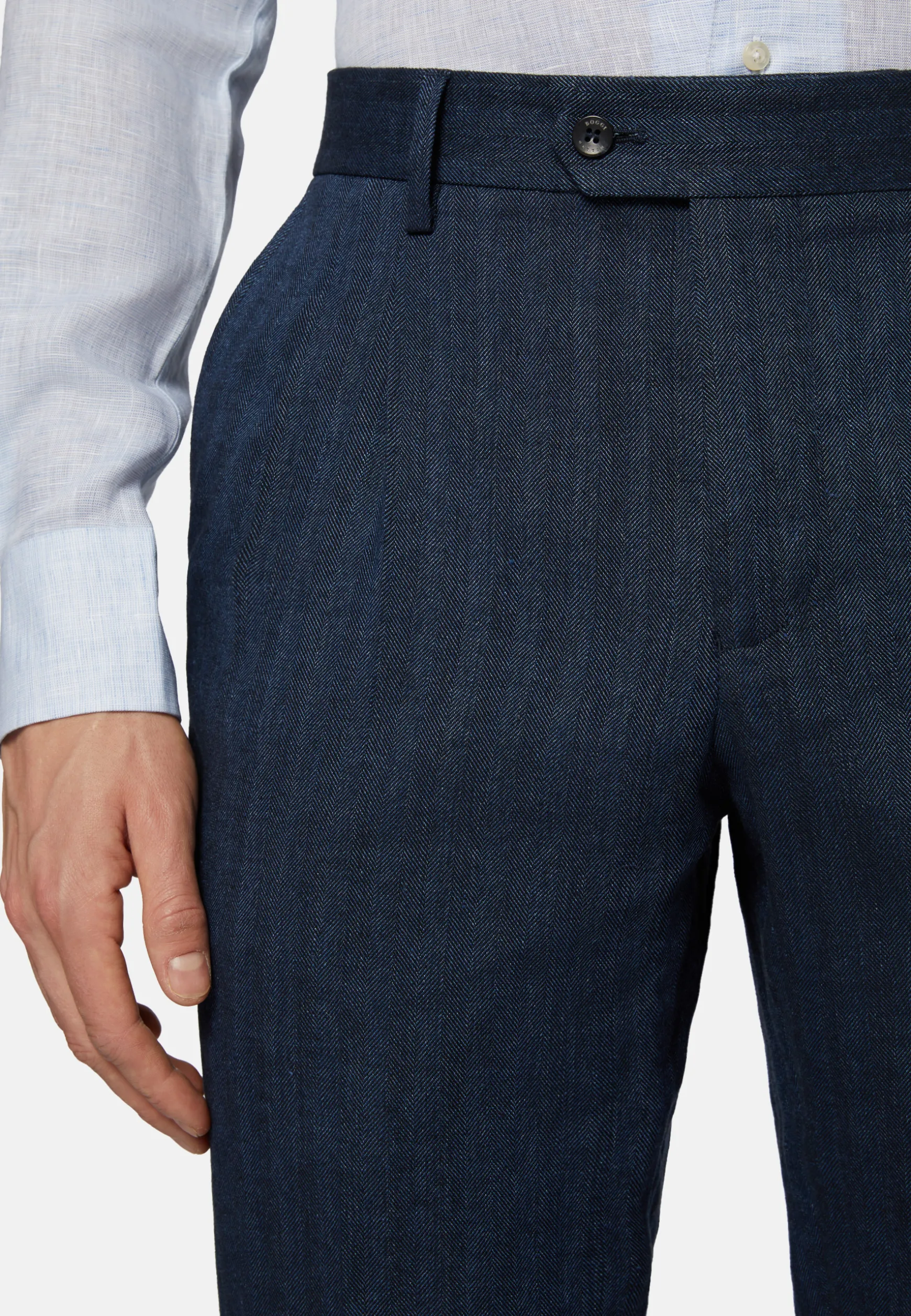 Navy Double-Breasted Suit In Cotton Linen|Boggi Milano Online