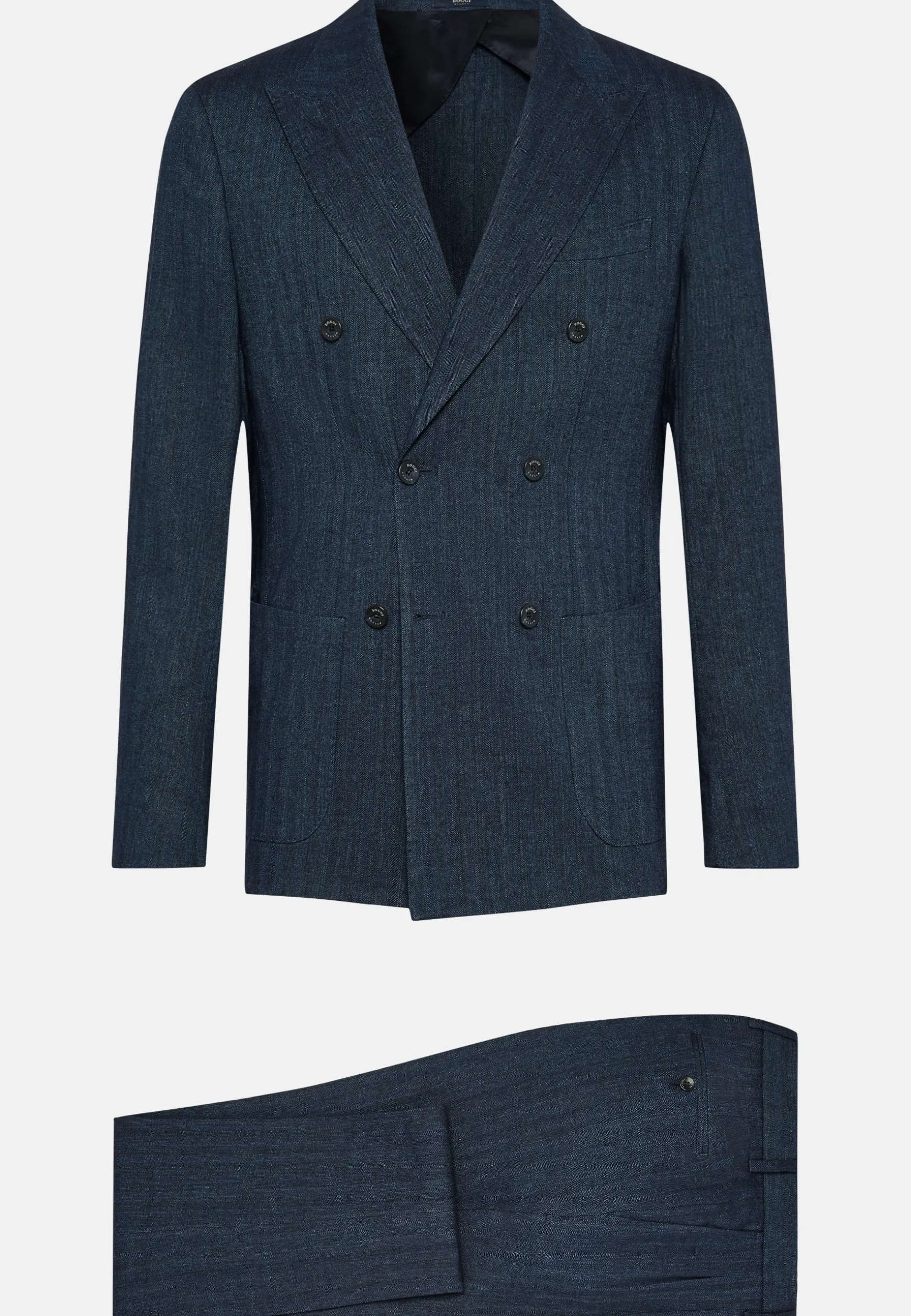 Navy Double-Breasted Suit In Cotton Linen|Boggi Milano Online