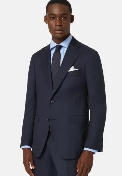 Navy Jacket in Woven Micro Textured Wool Fabric|Boggi Milano Shop