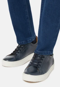 Navy Leather Trainers|Boggi Milano Outlet