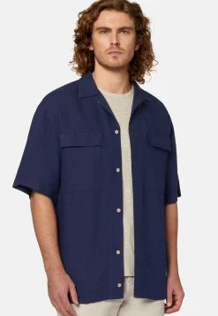 Navy Linen Camp Overshirt|Boggi Milano Clearance