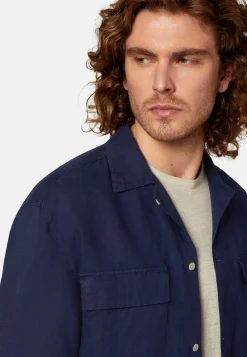 Navy Linen Camp Overshirt|Boggi Milano Clearance