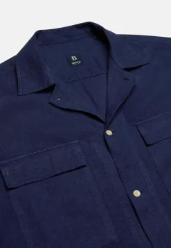 Navy Linen Camp Overshirt|Boggi Milano Clearance