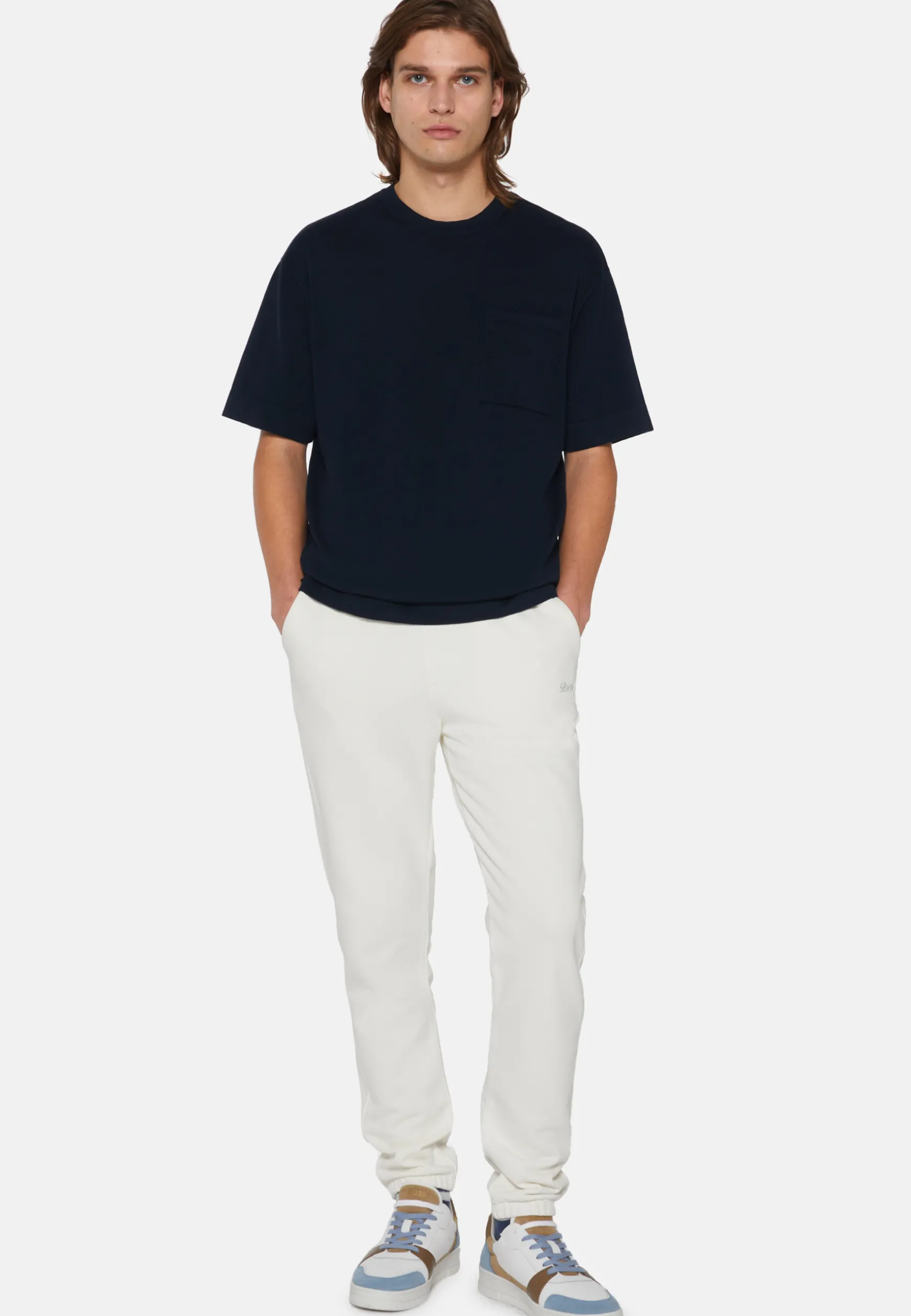 Navy Pima Cotton Knitted T-Shirt|Boggi Milano Shop