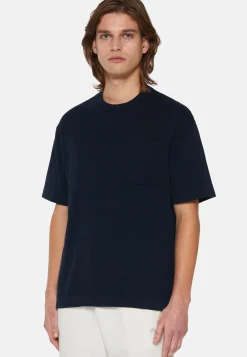 Navy Pima Cotton Knitted T-Shirt|Boggi Milano Shop
