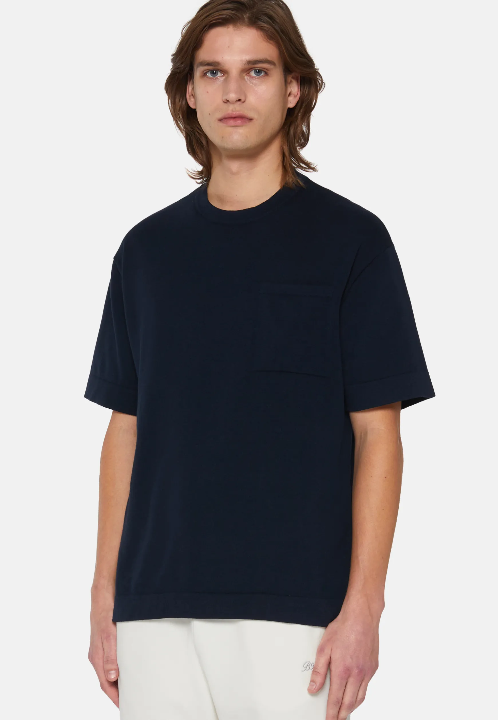 Navy Pima Cotton Knitted T-Shirt|Boggi Milano Shop