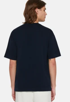 Navy Pima Cotton Knitted T-Shirt|Boggi Milano Shop