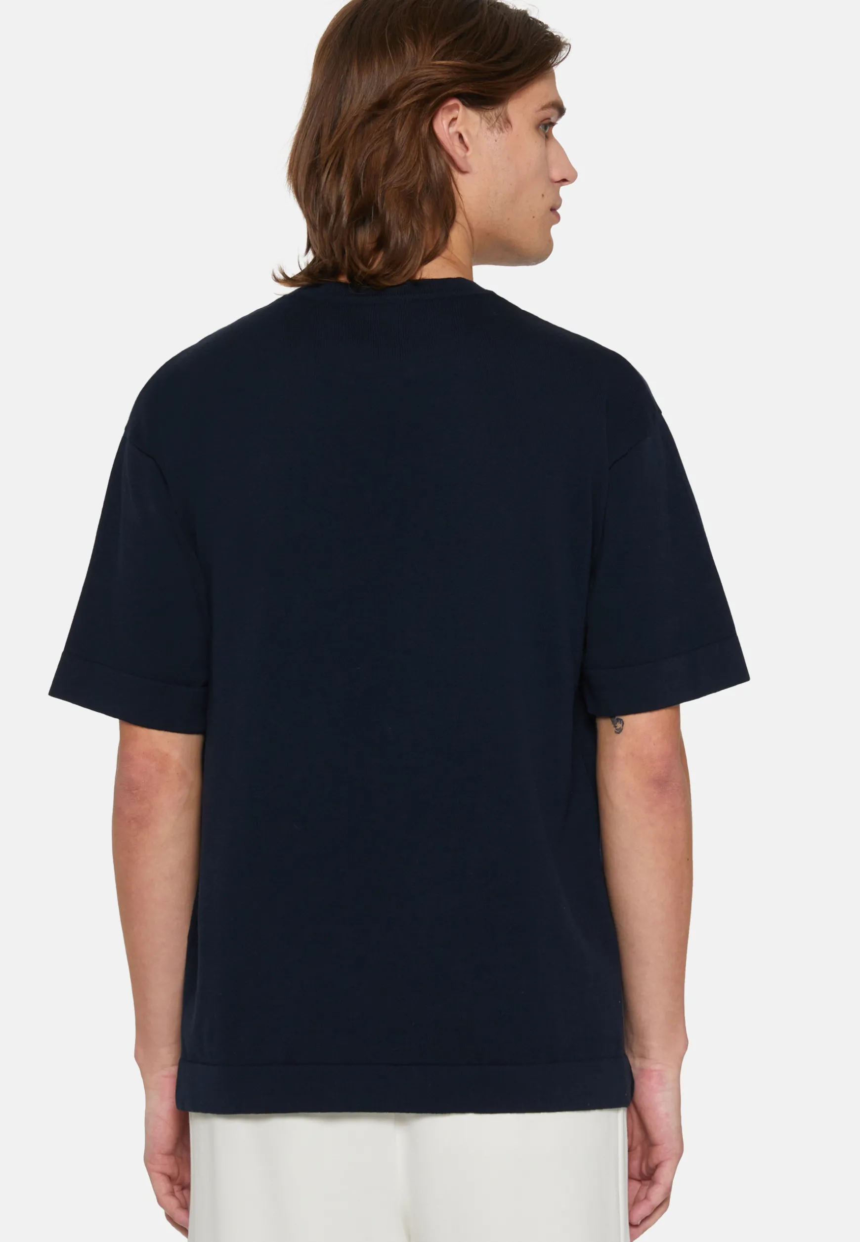 Navy Pima Cotton Knitted T-Shirt|Boggi Milano Shop