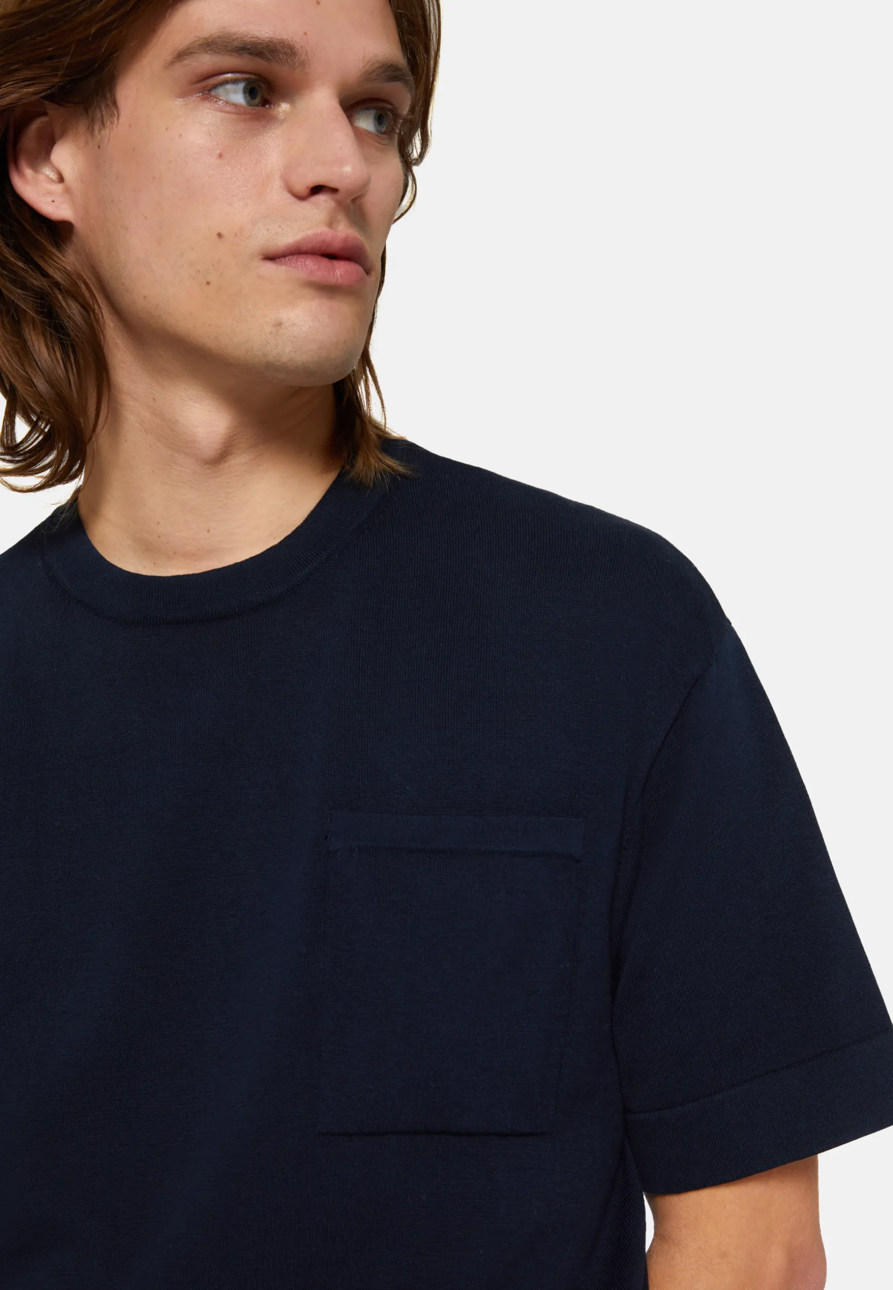 Navy Pima Cotton Knitted T-Shirt|Boggi Milano Shop